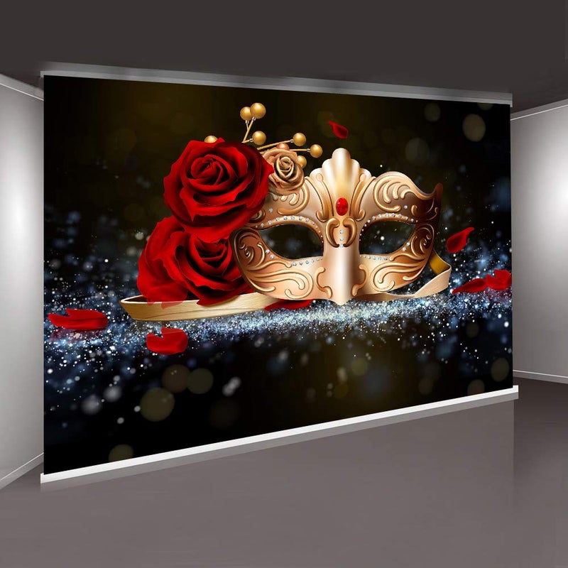 PHMOJEN Golden Mask Red Rose Photography Backdrop for Masquerade Theme Party Photo Background Vinyl 10x7ft LYPH212 - Image 3